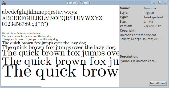 linux gnome-font-viewer screenshot 2014-02-09