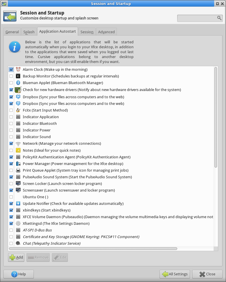 linux xfce session and startup 2016-06-29