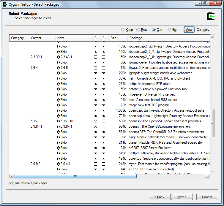 Cygwin Setup dialogue