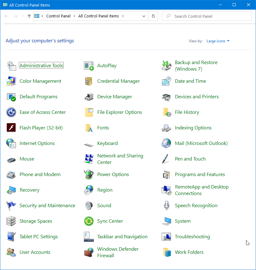Windows10 Control Panel 2021-01-28