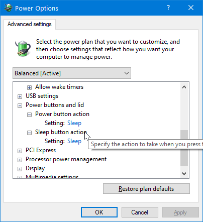 Windows 10 disable sleep button 2021-02-20