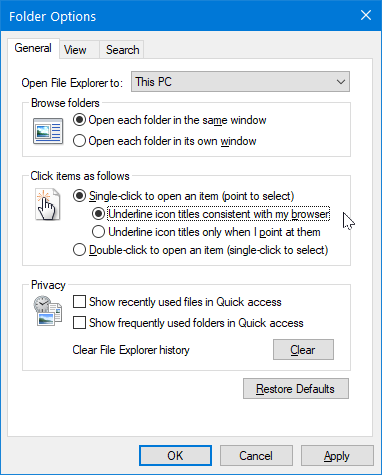 Windows 10 folder options single click 2021-01-28