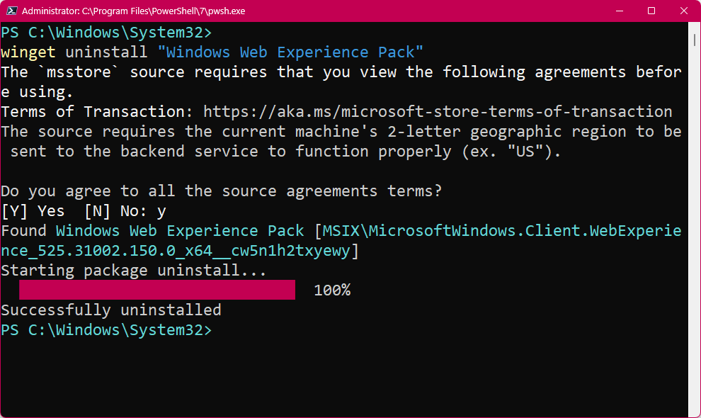 pwsh uninstall windows 11 widgets 2025-12-21 17469