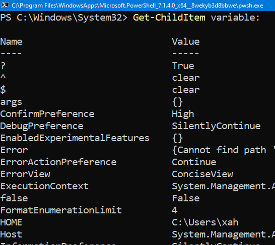 PowerShell list variables 2021-09-10