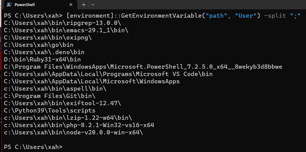 PowerShell show path env var 2024-01-03