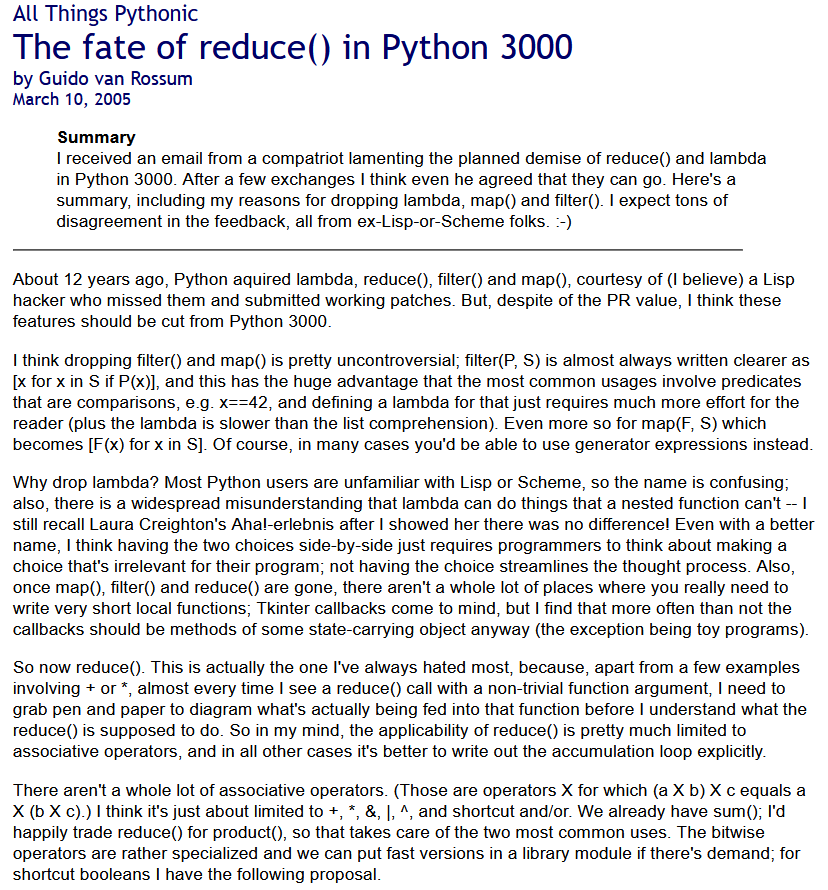 The fate of reduce in Python 3000 P3JfP