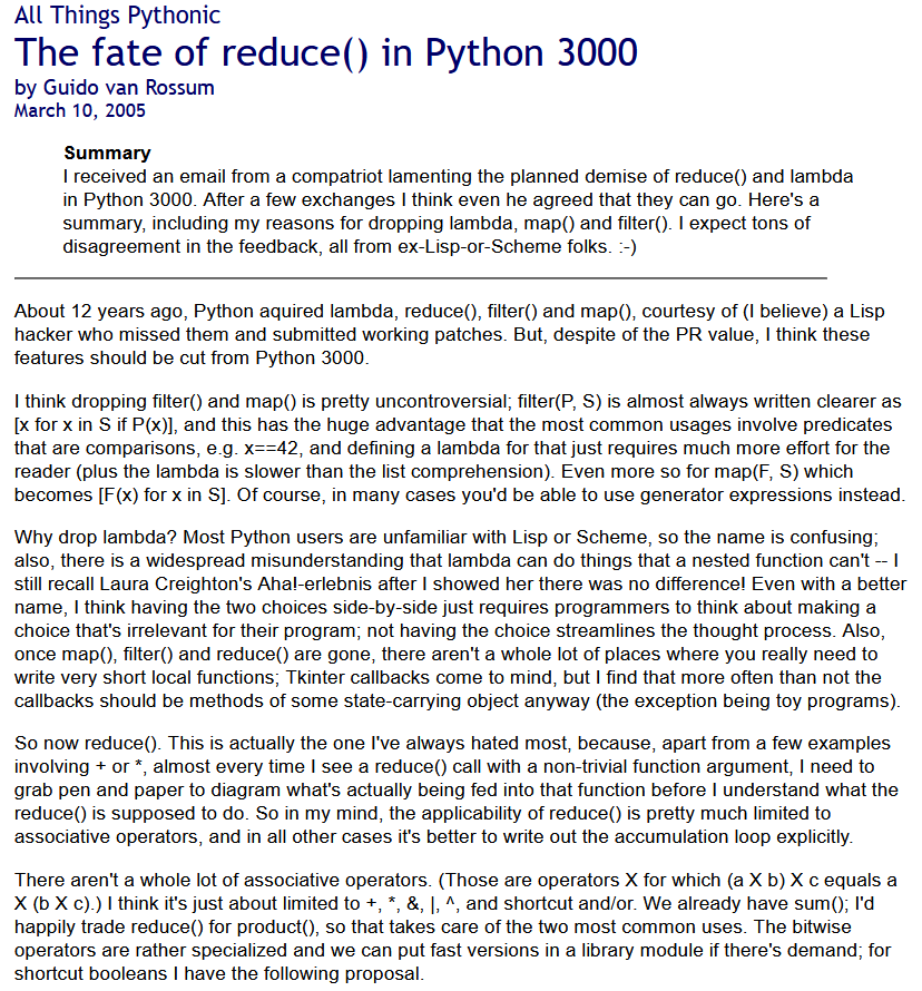 fate of reduce in Python 3000 P3JfP
