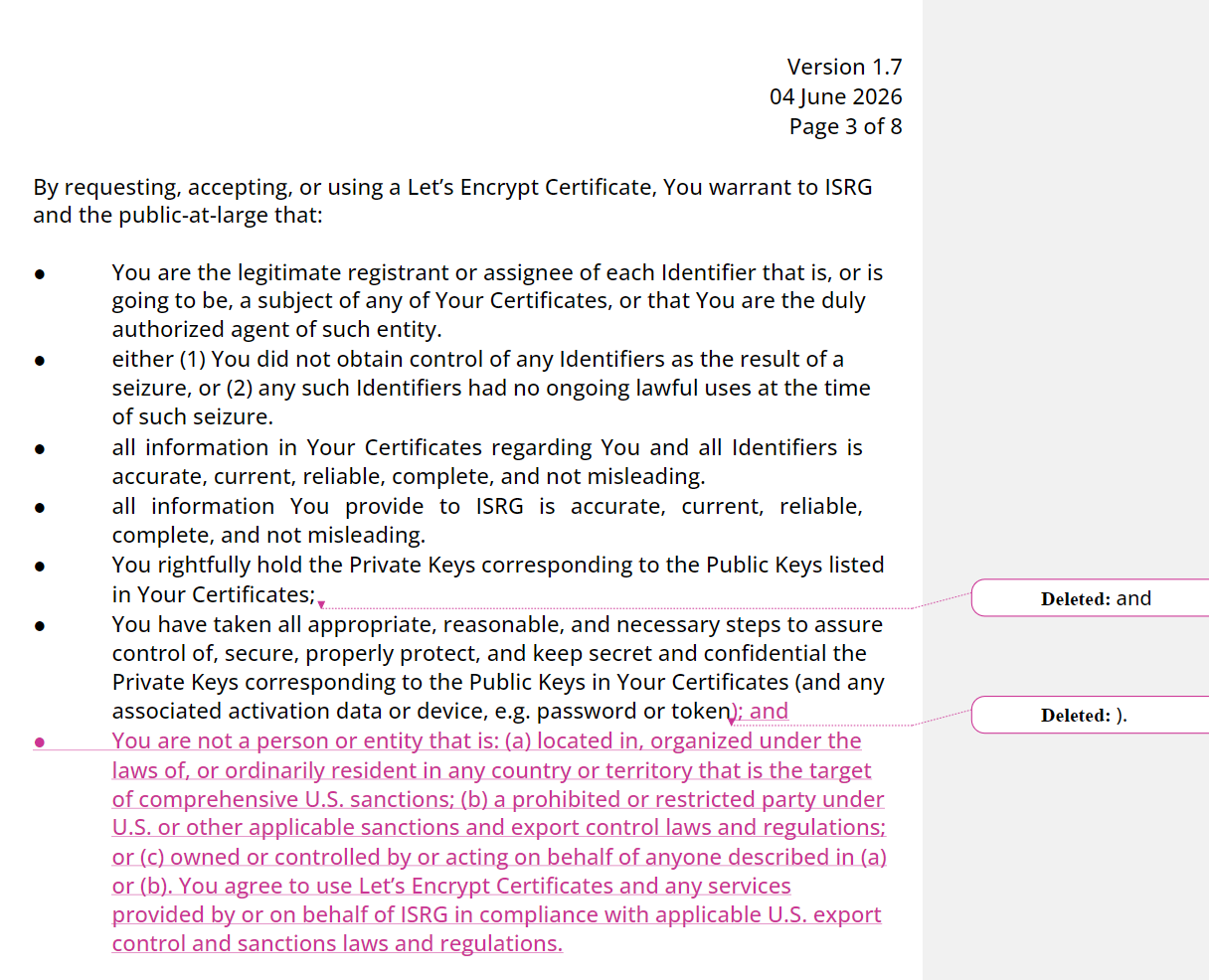 lets encrypt bans 2026-06-30 18cad ll