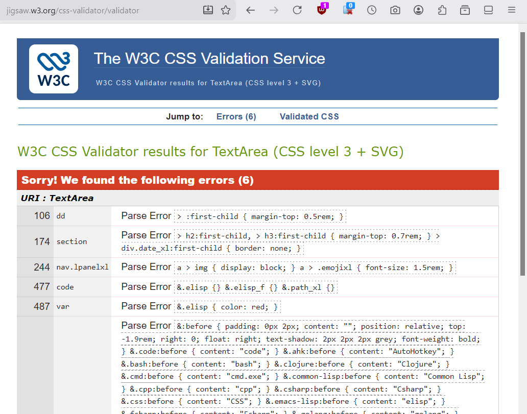 w3c validator nested css 2026-07-10 ll
